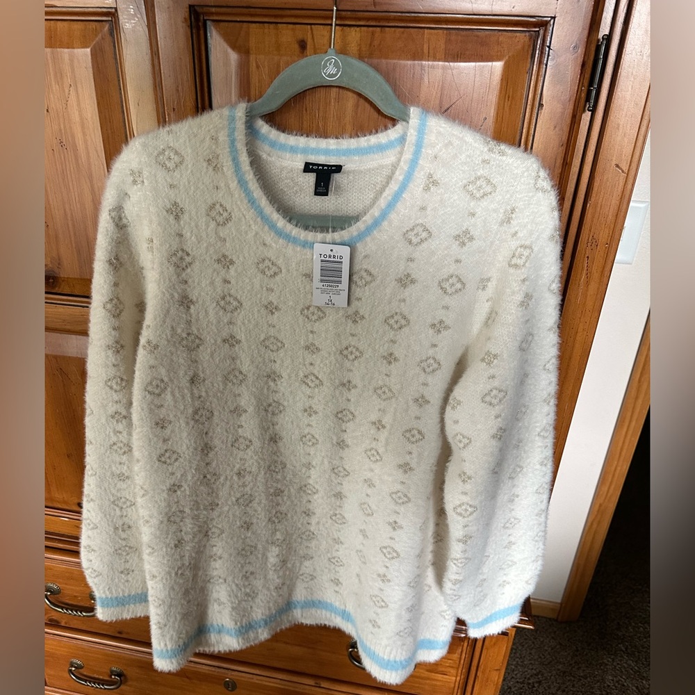 Torrid Cream and Light Blue Patterned Sweater NWT